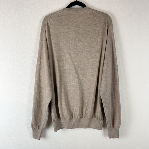Peter Millar Merino Wool Sweater Mens XXL Beige V Neck Pullover Logo Golf - Picture 12 of 15
